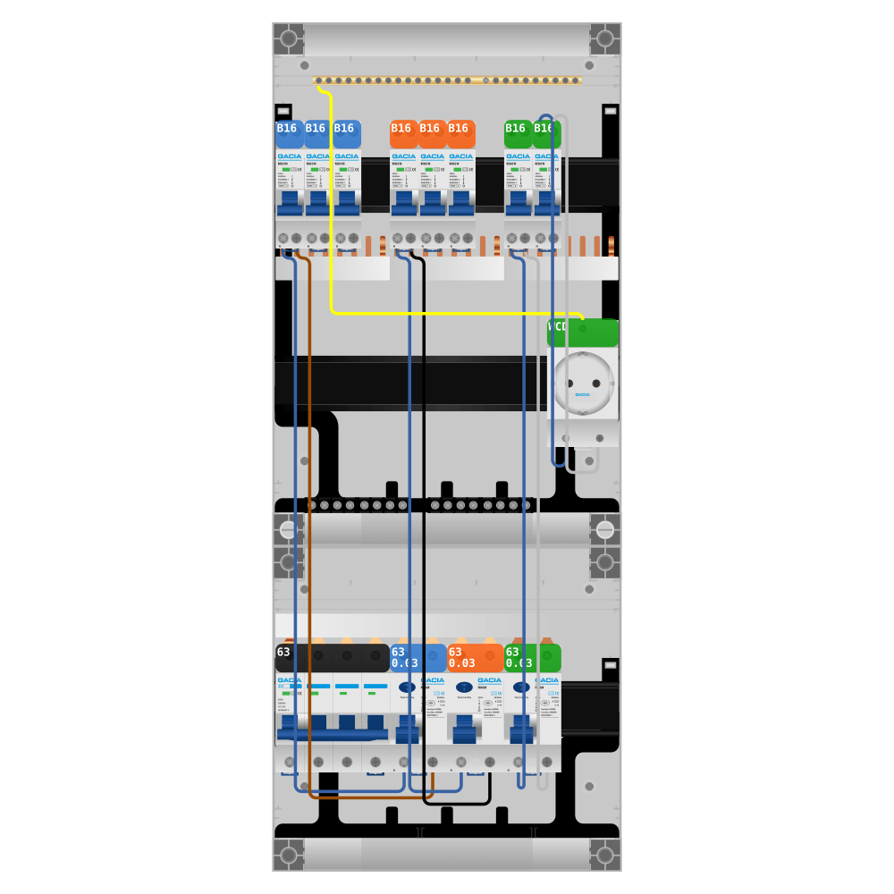 Groepenkast PV-ready 63A 3 fase 8 groepen + wcd