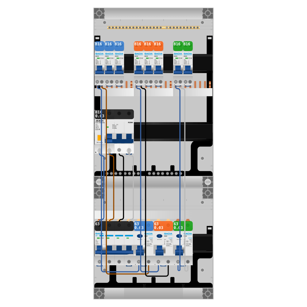 Groepenkast PV-ready 63A 3 fase 8 groepen + kracht
