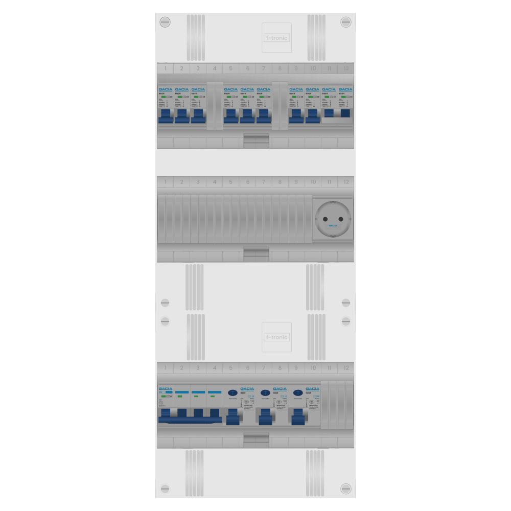 Groepenkast PV-ready 63A 3 fase 8 groepen + wcd + kookgroep