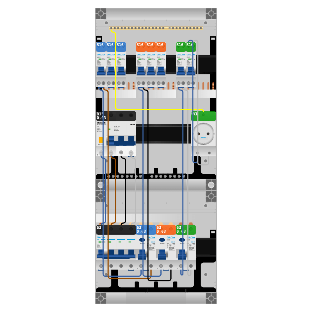 Groepenkast PV-ready 63A 3 fase 8 groepen + wcd + kracht