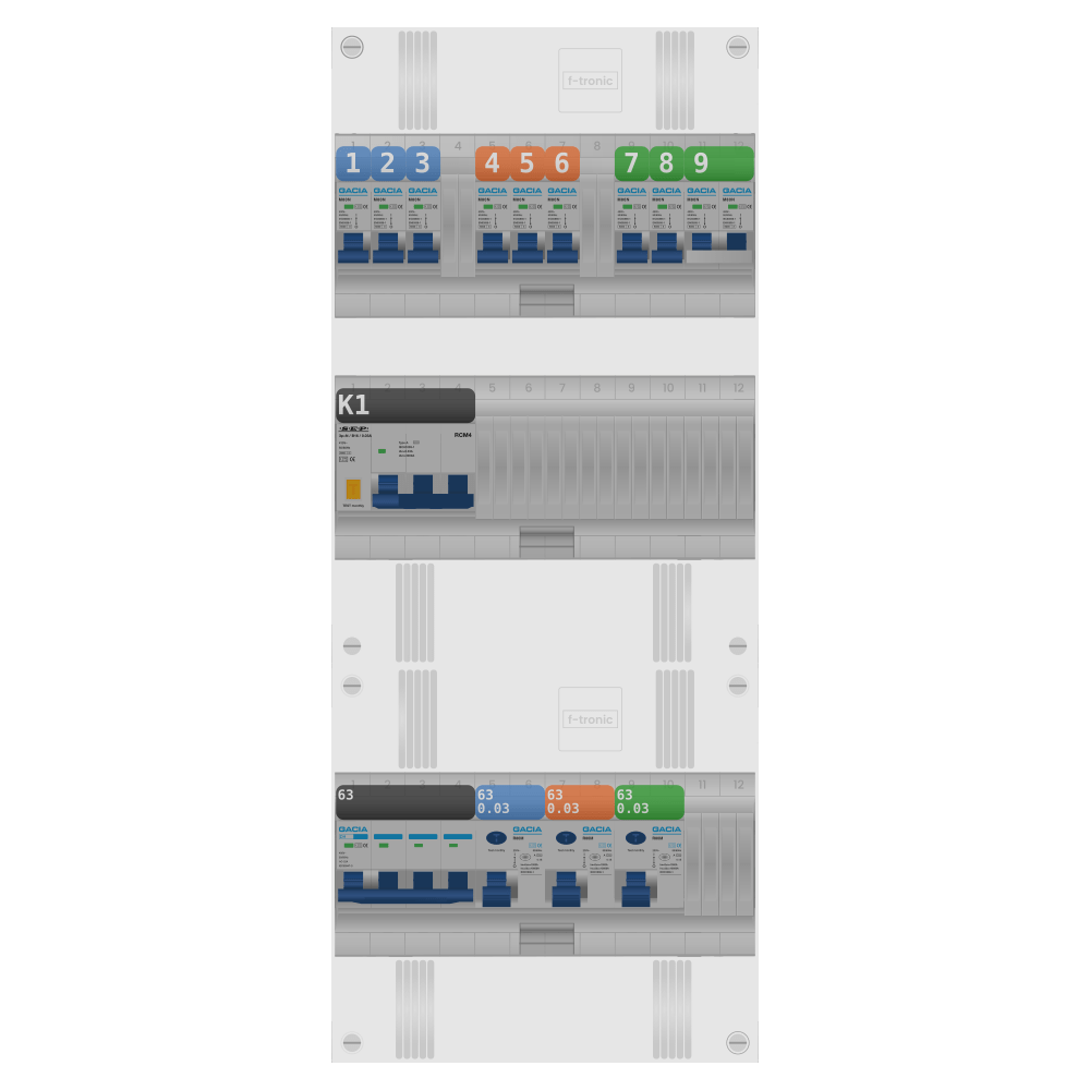 Groepenkast PV-ready 63A 3 fase 8 groepen + kookgroep + kracht