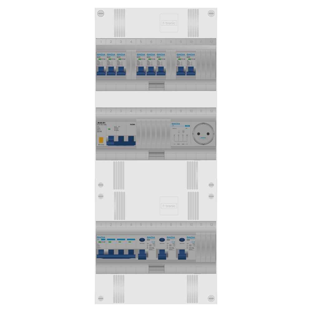 Groepenkast PV-ready 63A 3 fase 8 groepen + beltrafo + wcd + kracht