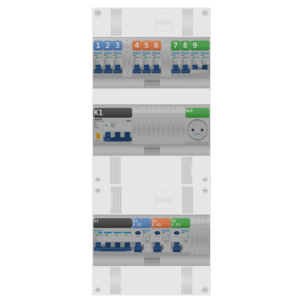 Groepenkast PV-ready 63A 3 fase 8 groepen + wcd + kookgroep + kracht