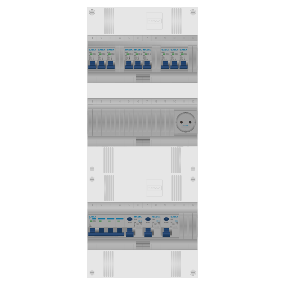 Groepenkast PV-ready 63A 3 fase 9 groepen + wcd