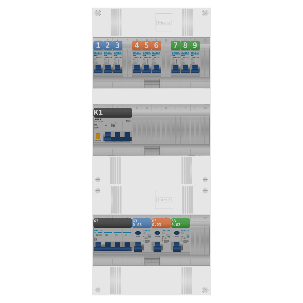 Groepenkast PV-ready 63A 3 fase 9 groepen + kracht