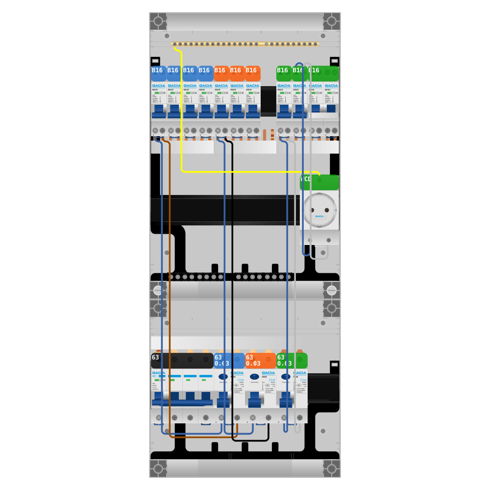 Groepenkast PV-ready 63A 3 fase 9 groepen + wcd + kookgroep