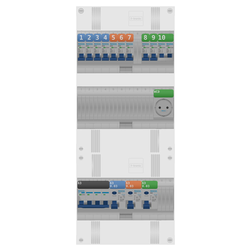Groepenkast PV-ready 63A 3 fase 9 groepen + wcd + kookgroep