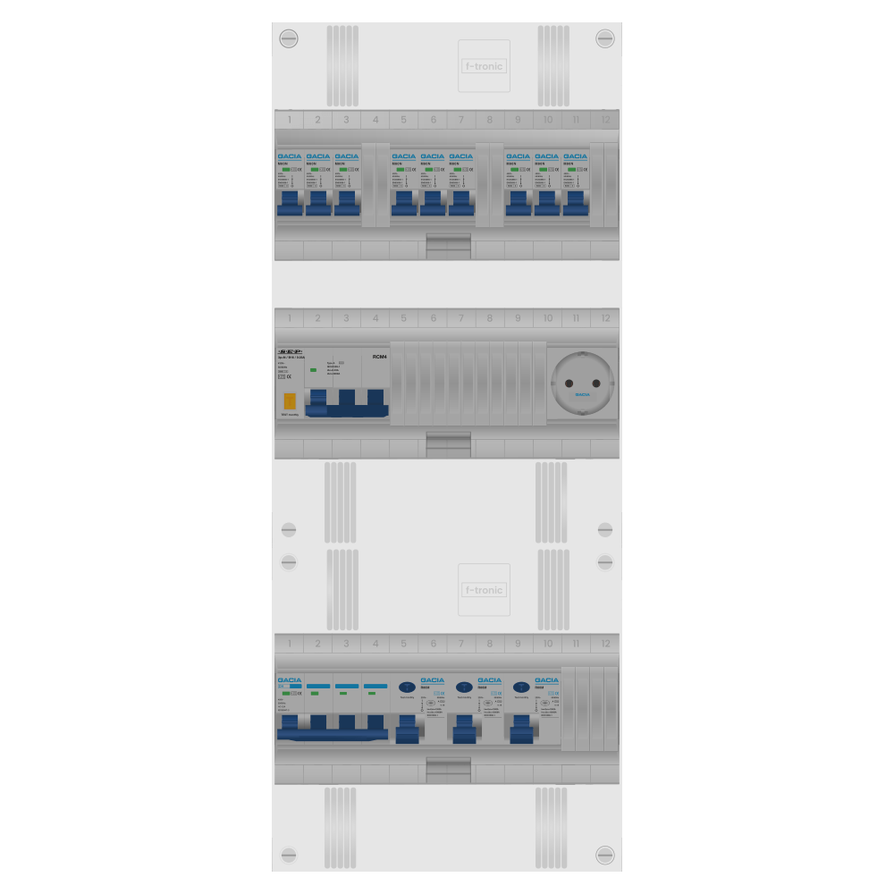 Groepenkast PV-ready 63A 3 fase 9 groepen + wcd + kracht