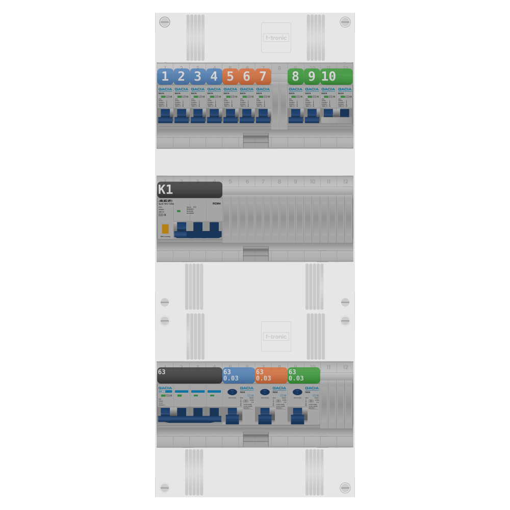 Groepenkast PV-ready 63A 3 fase 9 groepen + kookgroep + kracht