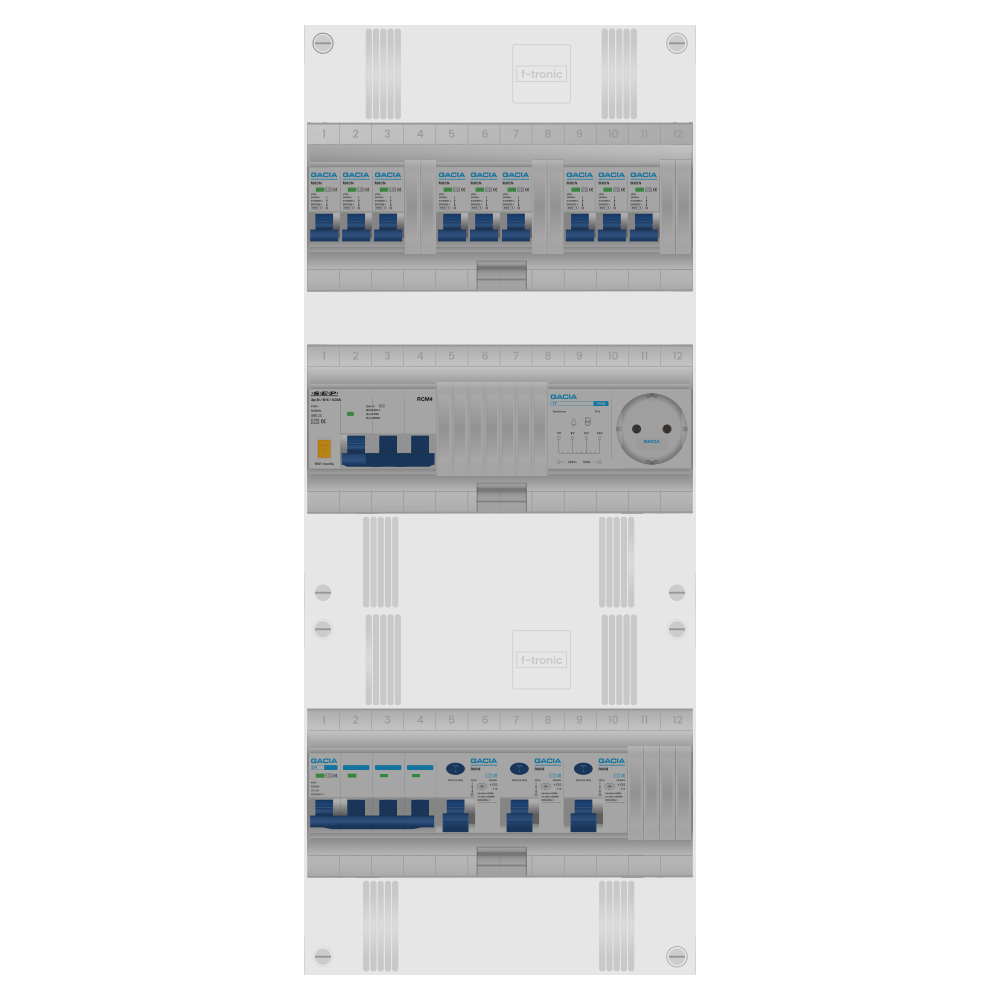 Groepenkast PV-ready 63A 3 fase 9 groepen + beltrafo + wcd + kracht