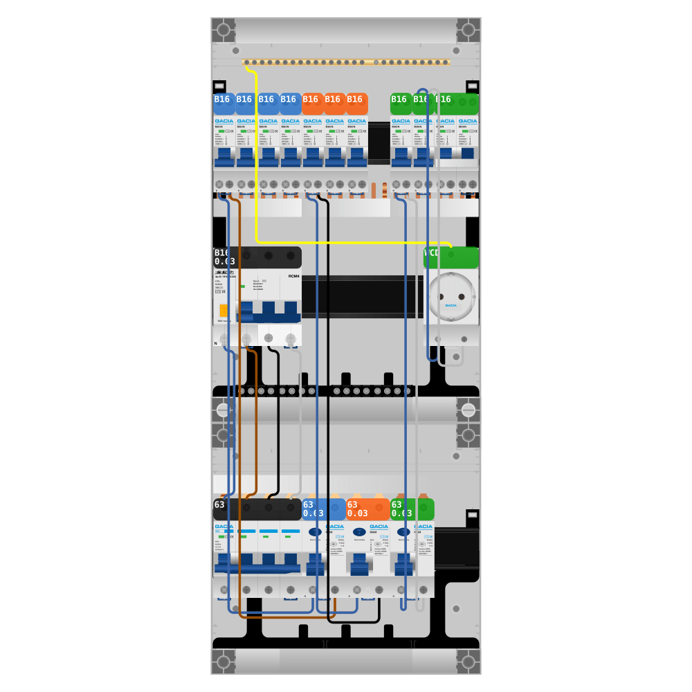 Groepenkast PV-ready 63A 3 fase 9 groepen + wcd + kookgroep + kracht