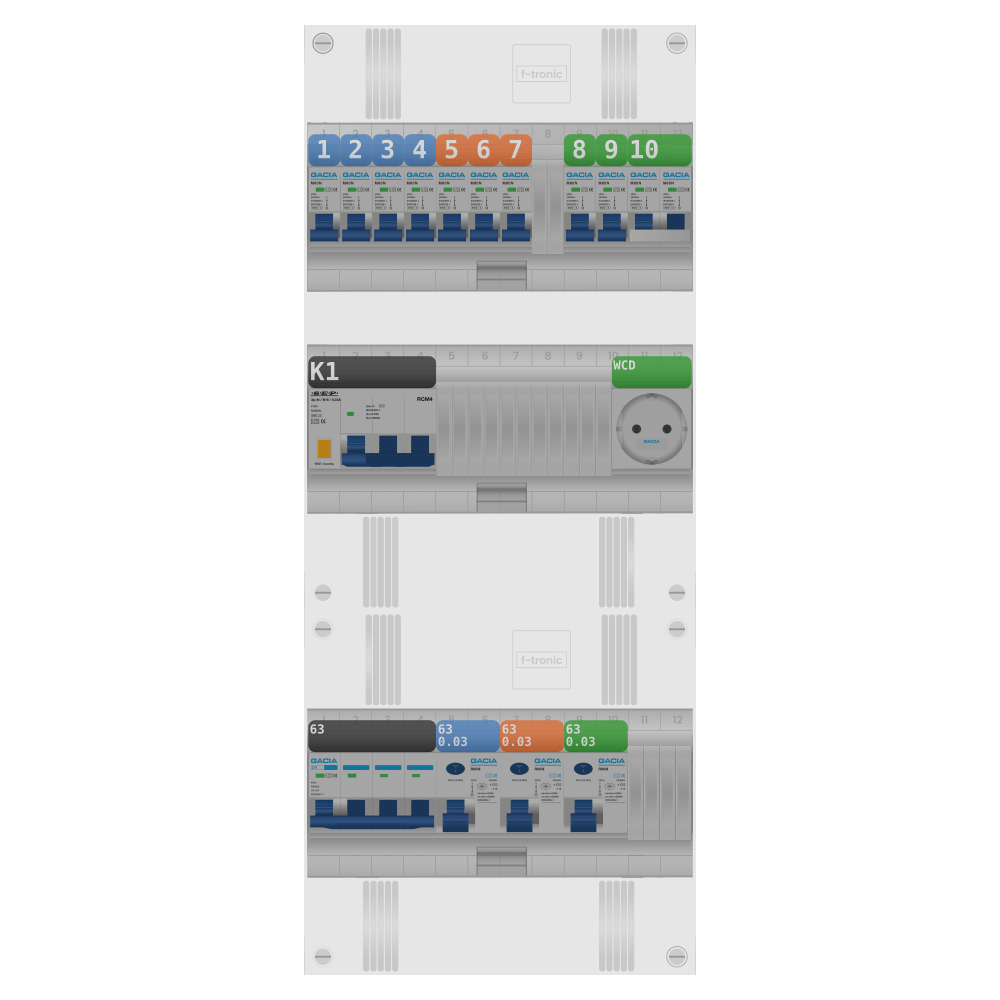 Groepenkast PV-ready 63A 3 fase 9 groepen + wcd + kookgroep + kracht