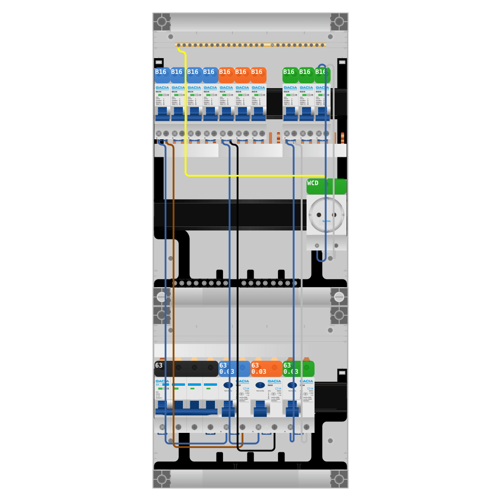 Groepenkast PV-ready 63A 3 fase 10 groepen + wcd