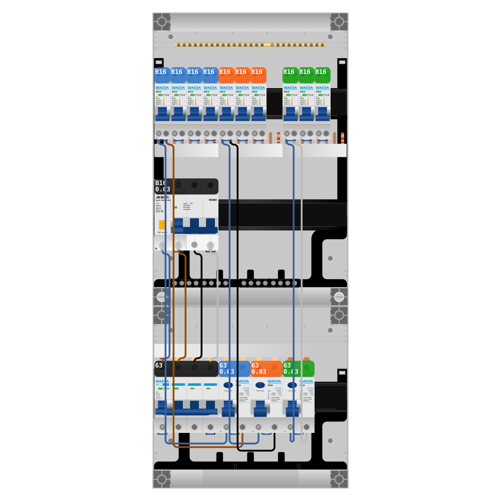 Groepenkast PV-ready 63A 3 fase 10 groepen + kracht