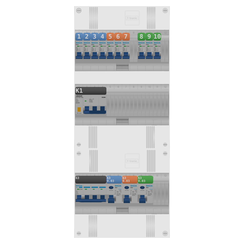 Groepenkast PV-ready 63A 3 fase 10 groepen + kracht