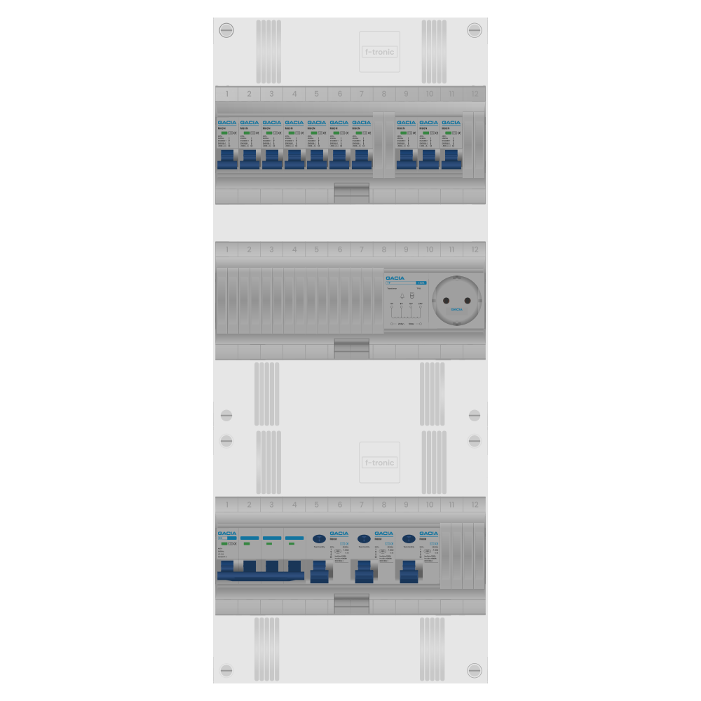 Groepenkast PV-ready 63A 3 fase 10 groepen + beltrafo + wcd