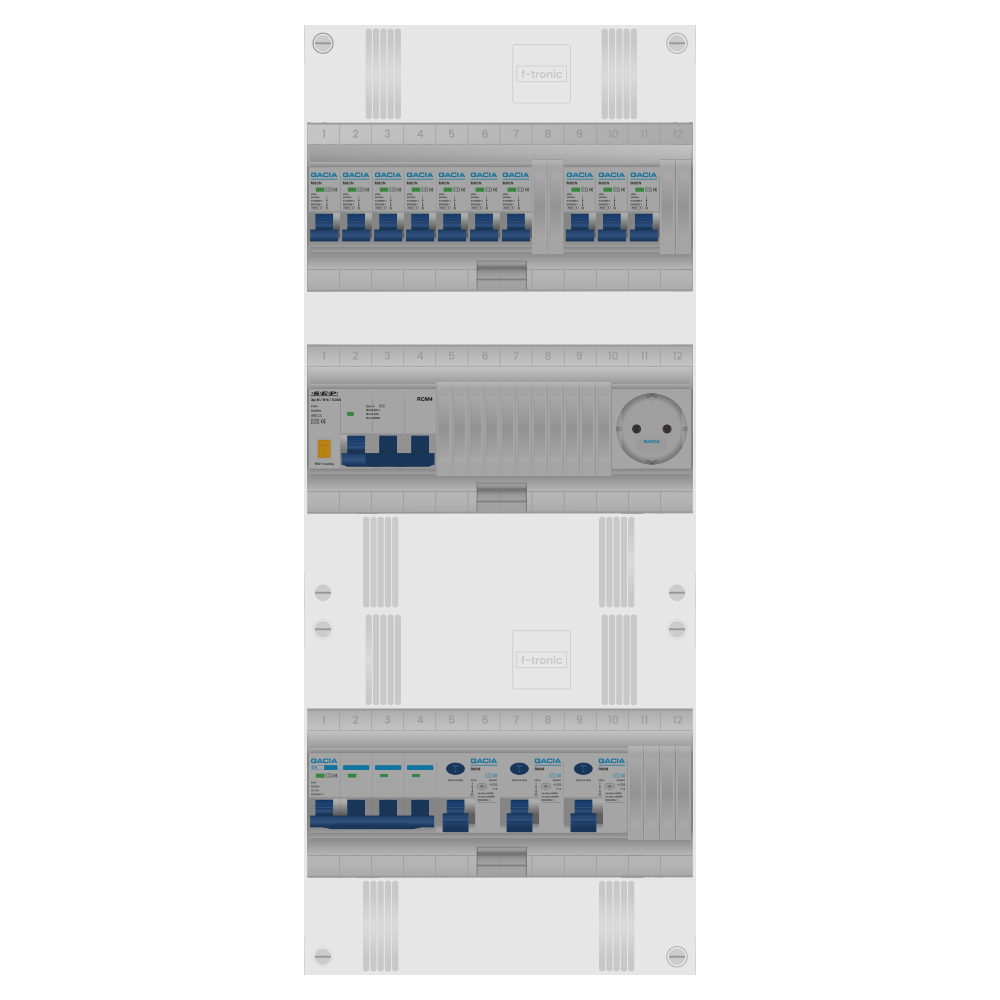 Groepenkast PV-ready 63A 3 fase 10 groepen + wcd + kracht