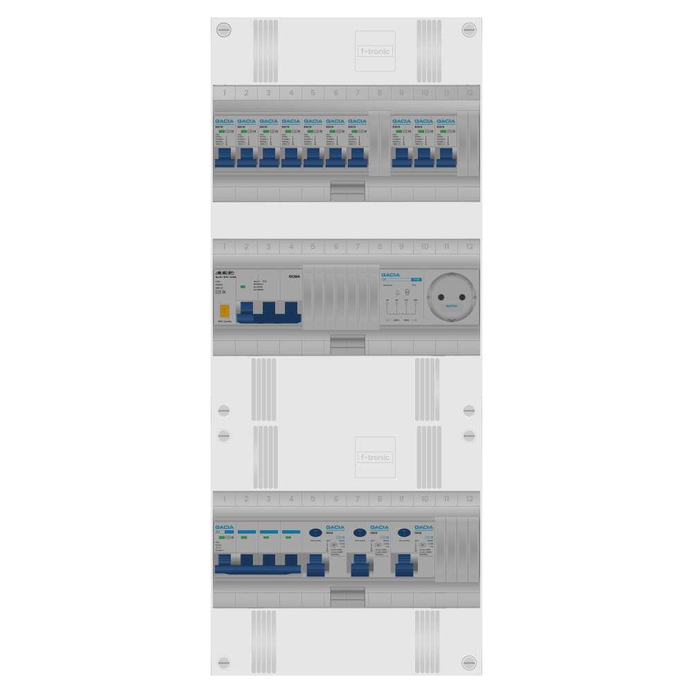 Groepenkast PV-ready 63A 3 fase 10 groepen + beltrafo + wcd + kracht