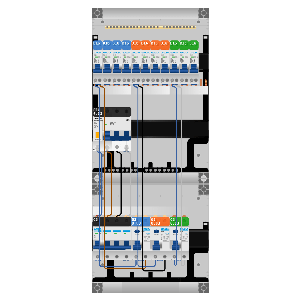 Groepenkast PV-ready 63A 3 fase 11 groepen + kracht