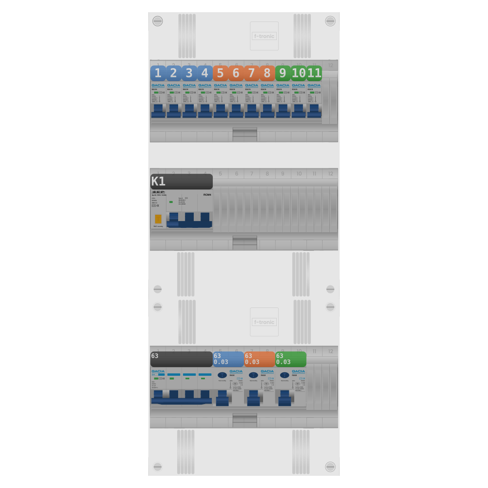 Groepenkast PV-ready 63A 3 fase 11 groepen + kracht