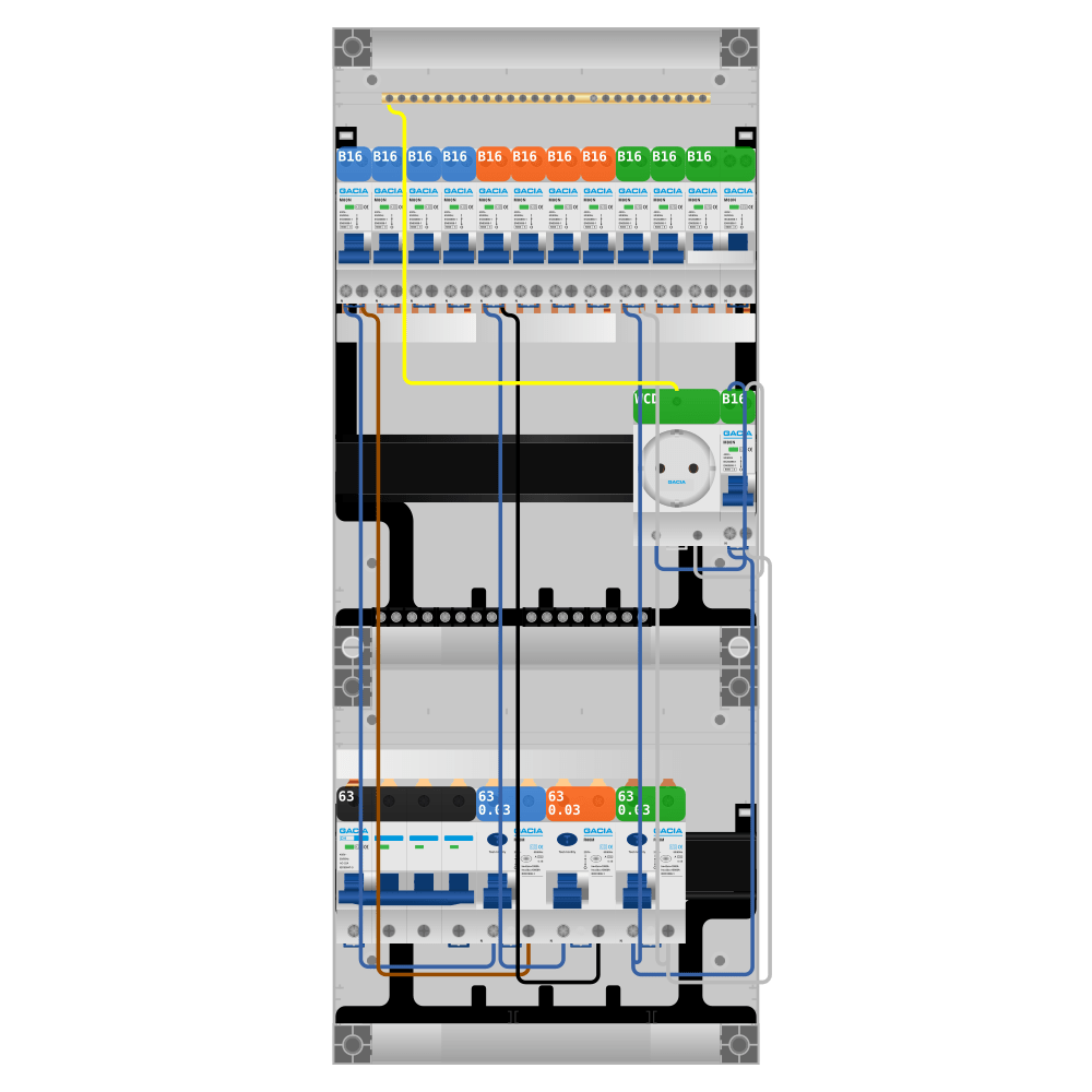 Groepenkast PV-ready 63A 3 fase 11 groepen + wcd + kookgroep