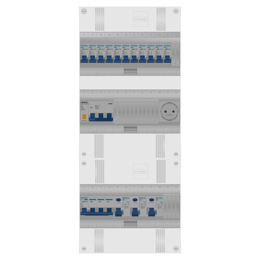 Groepenkast PV-ready 63A 3 fase 11 groepen + wcd + kracht