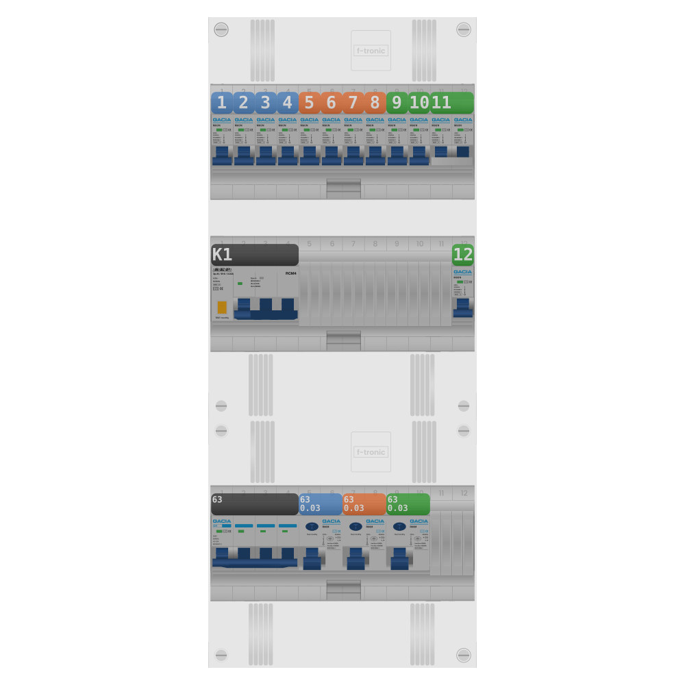 Groepenkast PV-ready 63A 3 fase 11 groepen + kookgroep + kracht