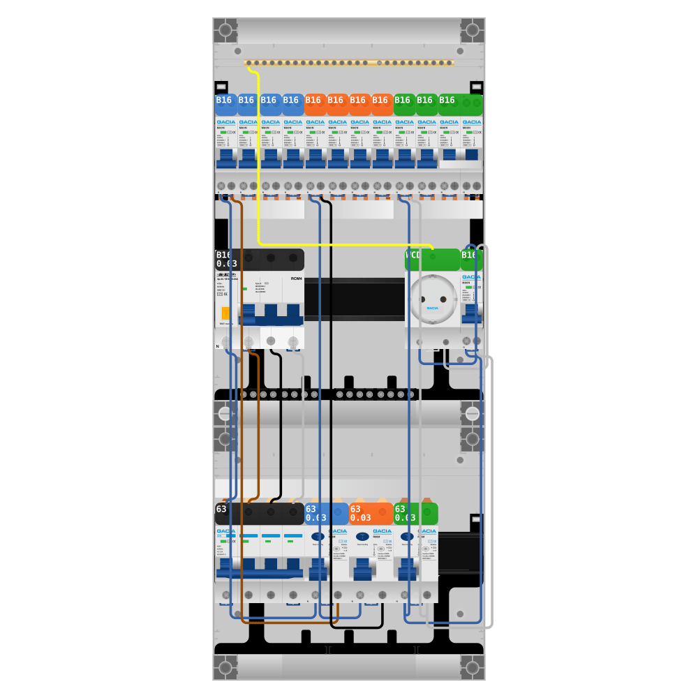 Groepenkast PV-ready 63A 3 fase 11 groepen + wcd + kookgroep + kracht