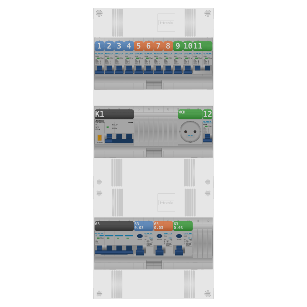 Groepenkast PV-ready 63A 3 fase 11 groepen + wcd + kookgroep + kracht