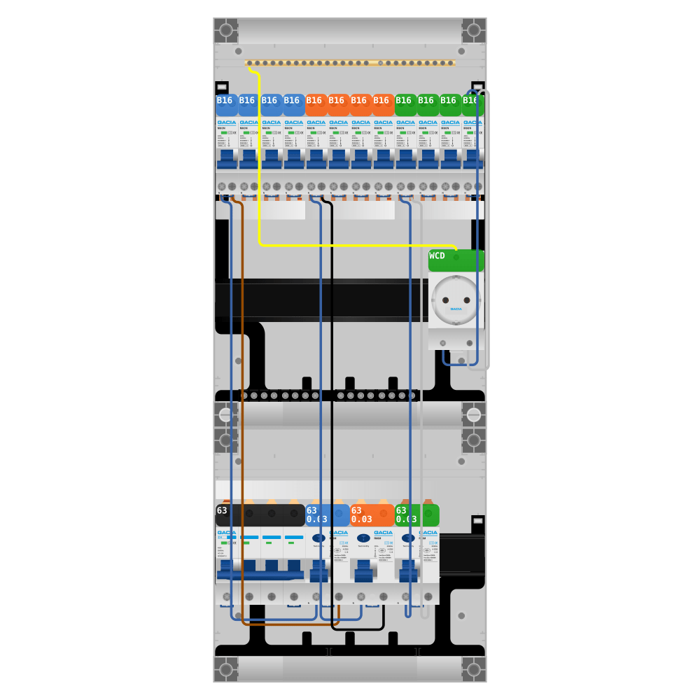 Groepenkast PV-ready 63A 3 fase 12 groepen + wcd
