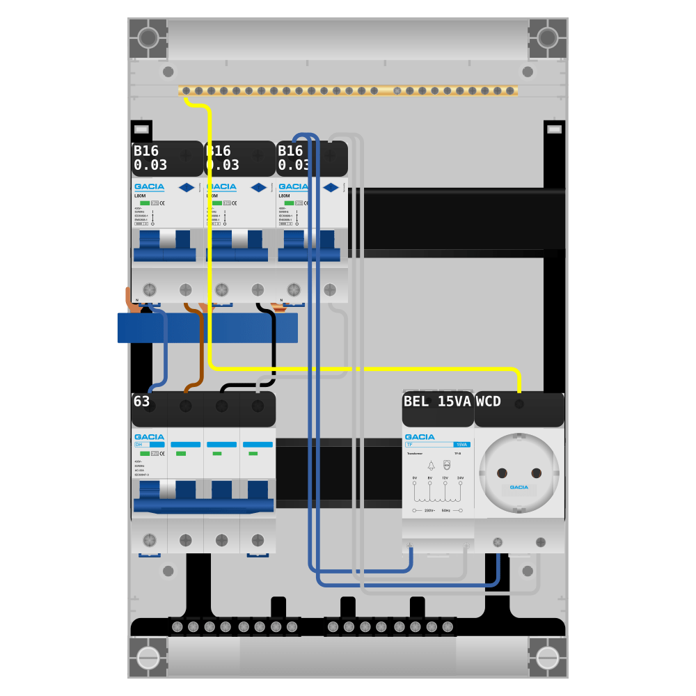 Groepenkast PV-ready 63A 3 fase 3 alamat + beltrafo + wcd
