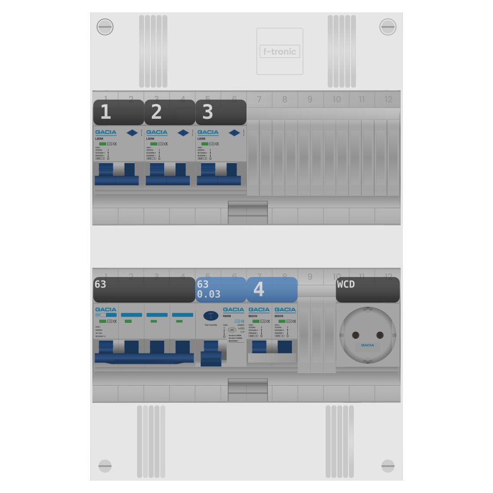 Groepenkast PV-ready 63A 3 fase 3 alamat + wcd + kookgroep