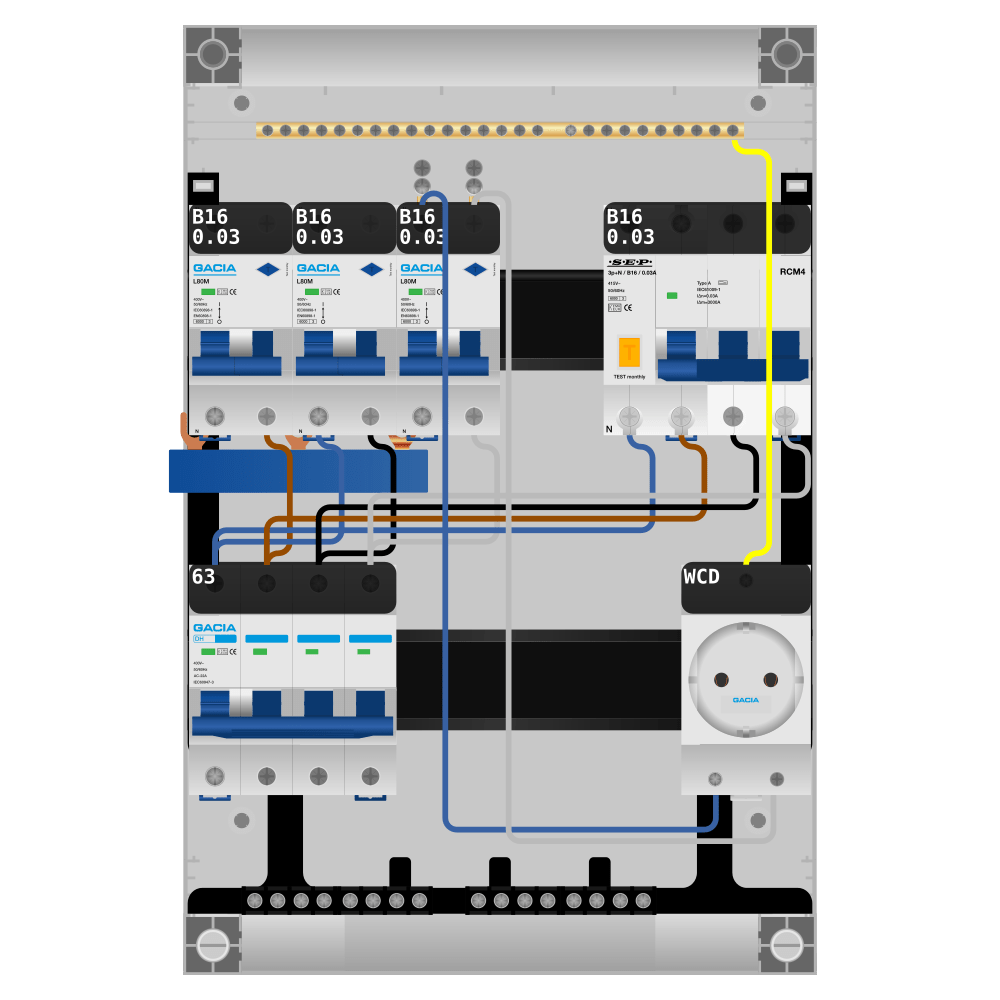 Groepenkast PV-ready 63A 3 fase 3 alamat + wcd + kracht