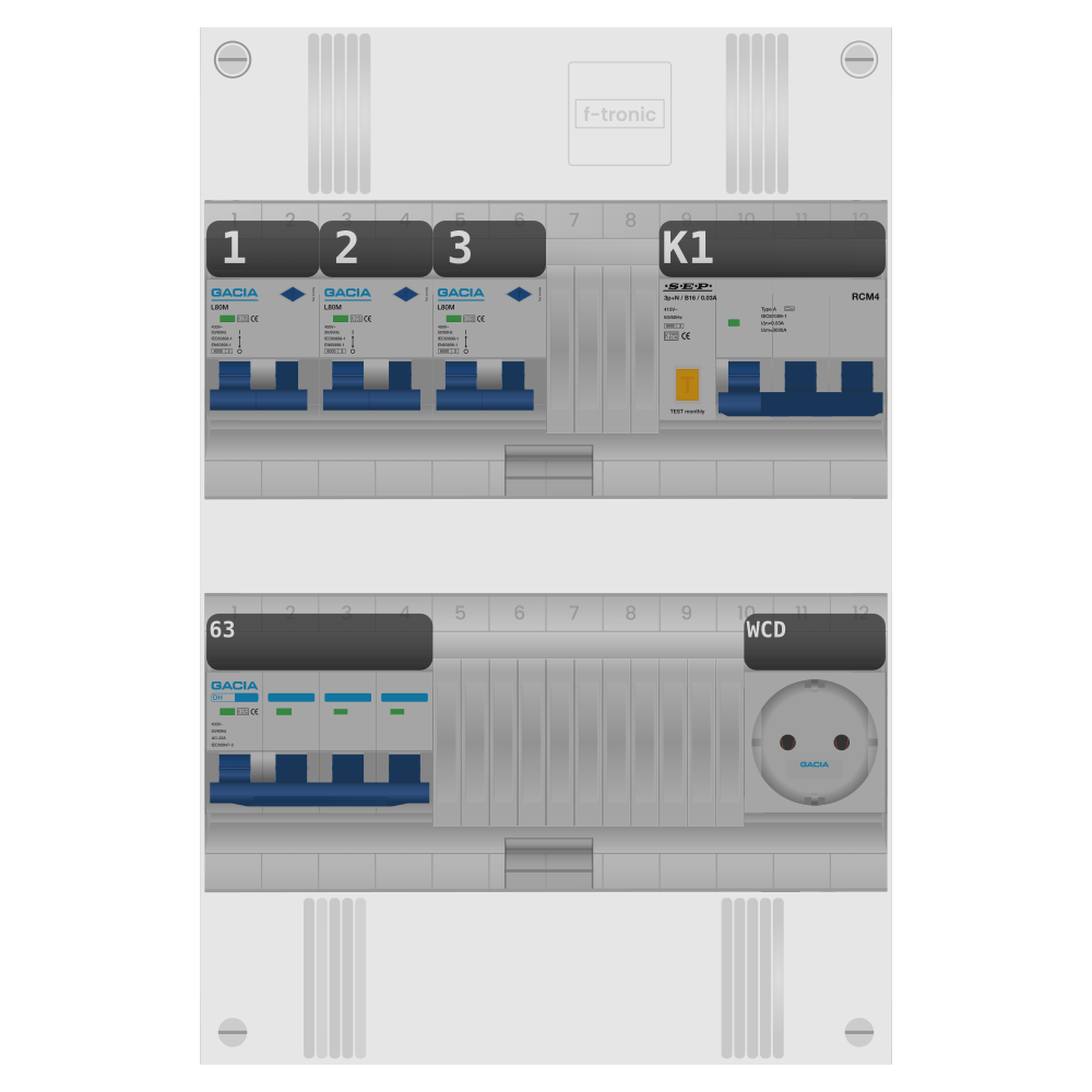 Groepenkast PV-ready 63A 3 fase 3 alamat + wcd + kracht