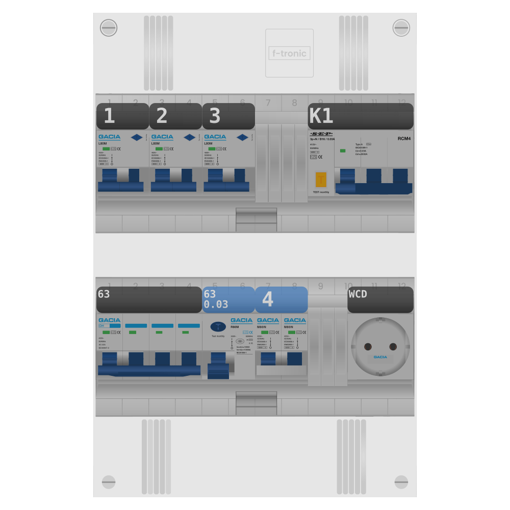Groepenkast PV-ready 63A 3 fase 3 alamat + wcd + kookgroep + kracht