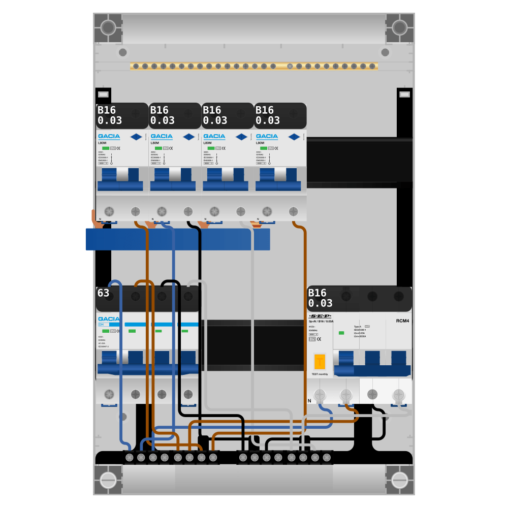 Groepenkast PV-ready 63A 3 fase 4 alamat + kracht