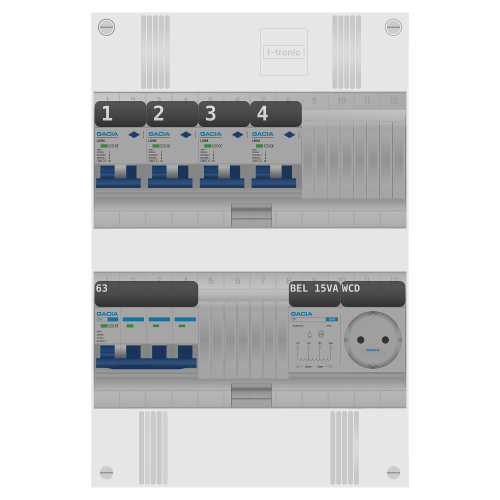 Groepenkast PV-ready 63A 3 fase 4 alamat + beltrafo + wcd