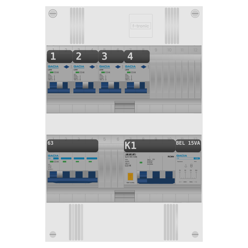 Groepenkast PV-ready 63A 3 fase 4 alamat + beltrafo + kracht