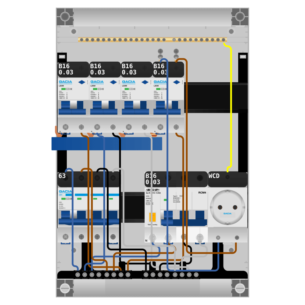 Groepenkast PV-ready 63A 3 fase 4 alamat + wcd + kracht