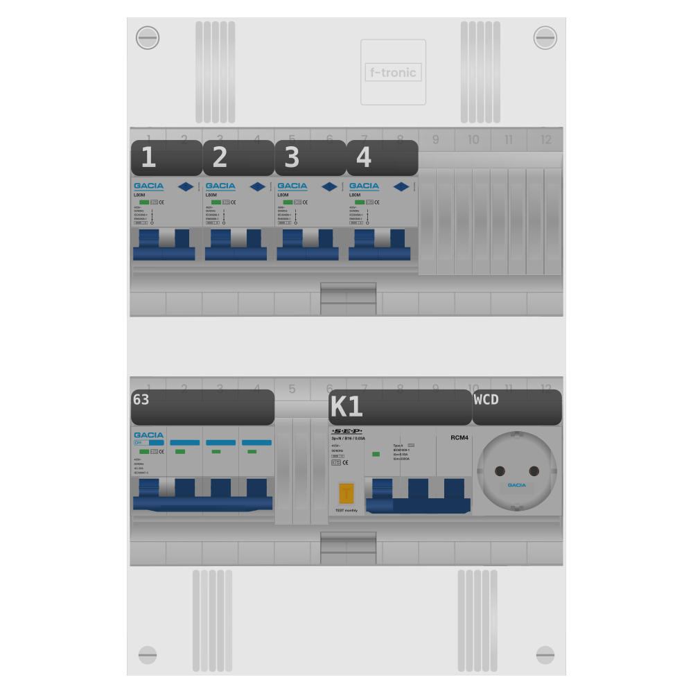 Groepenkast PV-ready 63A 3 fase 4 alamat + wcd + kracht