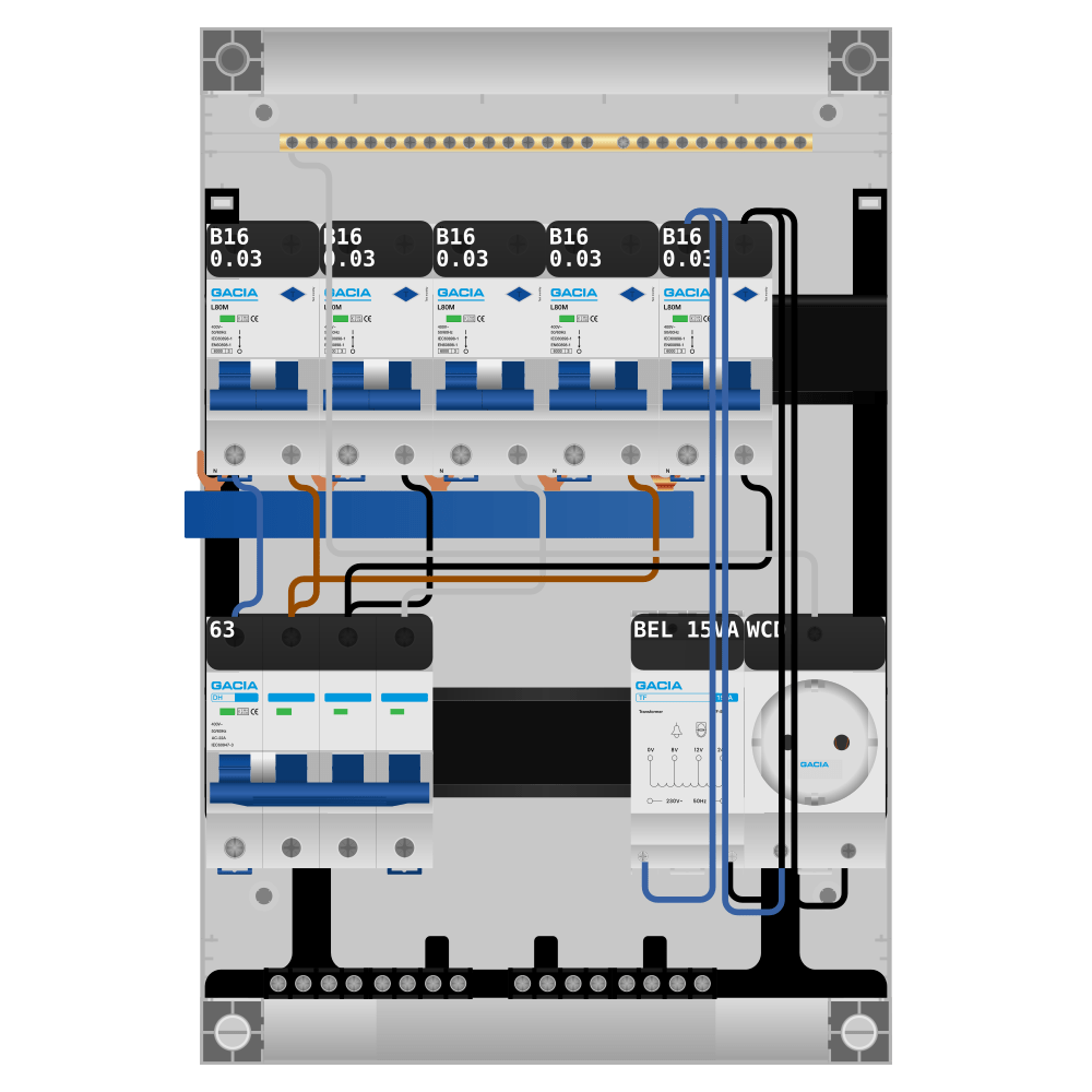 Groepenkast PV-ready 63A 3 fase 5 alamat + beltrafo + wcd