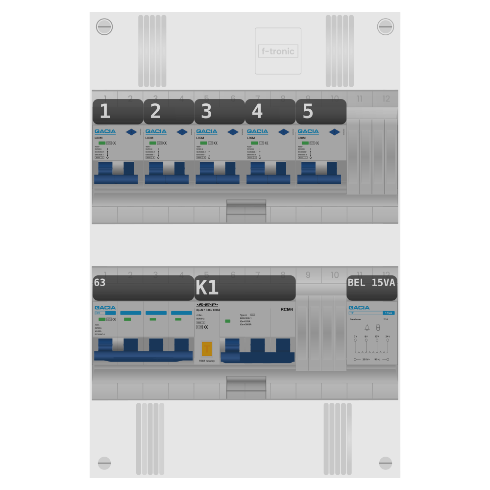 Groepenkast PV-ready 63A 3 fase 5 alamat + beltrafo + kracht
