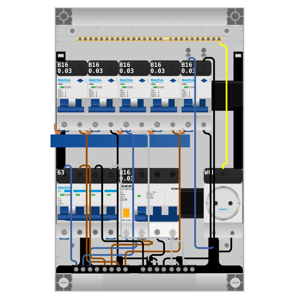 Groepenkast PV-ready 63A 3 fase 5 alamat + wcd + kracht
