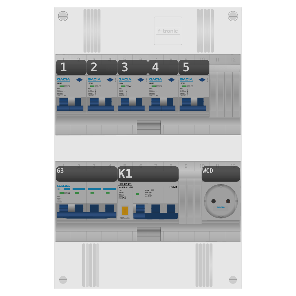 Groepenkast PV-ready 63A 3 fase 5 alamat + wcd + kracht