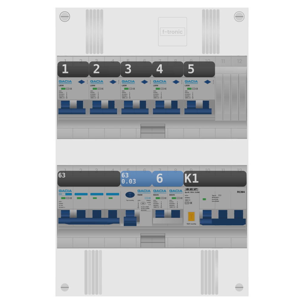 Groepenkast PV-ready 63A 3 fase 5 alamat + kookgroep + kracht