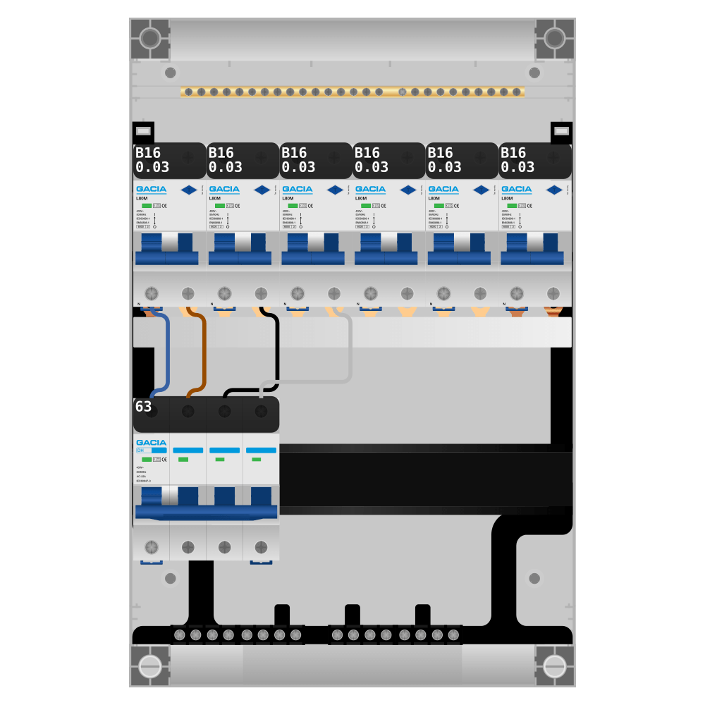 Groepenkast PV-ready 63A 3 fase 6 alamat