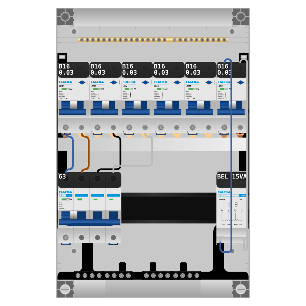 Groepenkast PV-ready 63A 3 fase 6 alamat + beltrafo