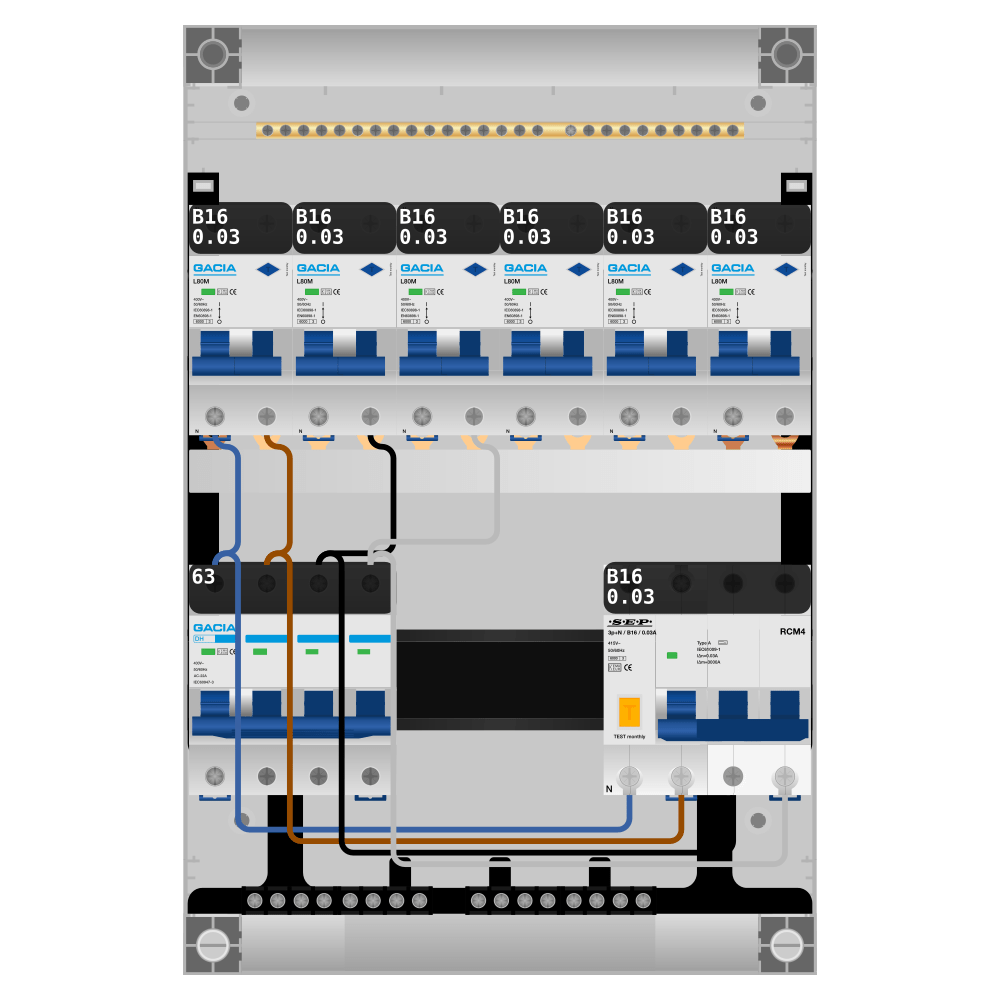 Groepenkast PV-ready 63A 3 fase 6 alamat + kracht