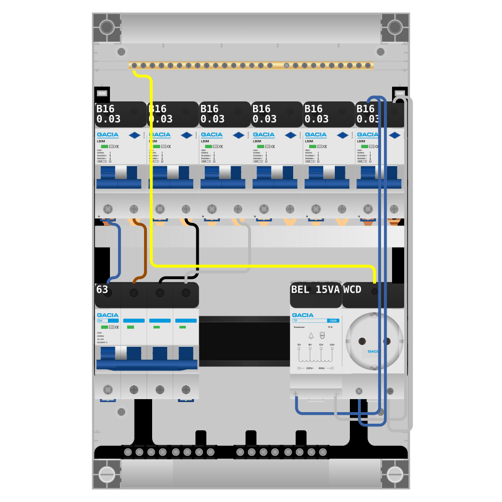 Groepenkast PV-ready 63A 3 fase 6 alamat + beltrafo + wcd