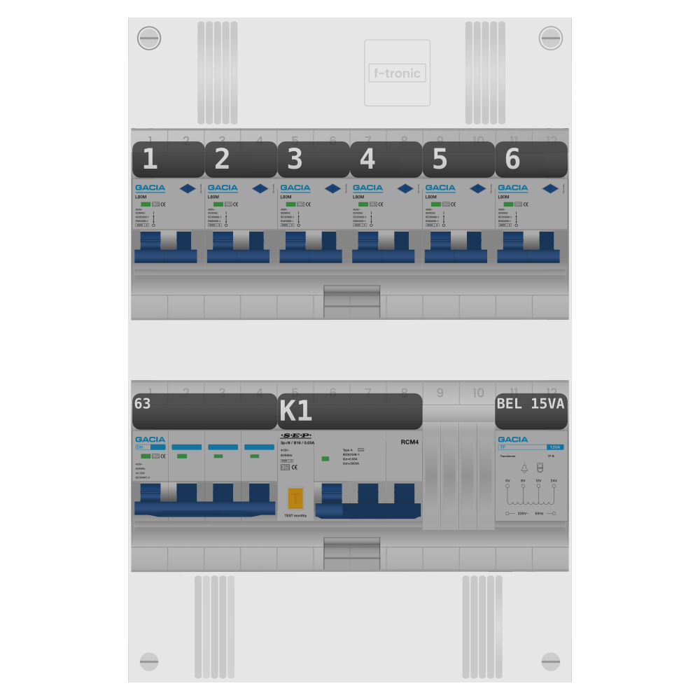 Groepenkast PV-ready 63A 3 fase 6 alamat + beltrafo + kracht